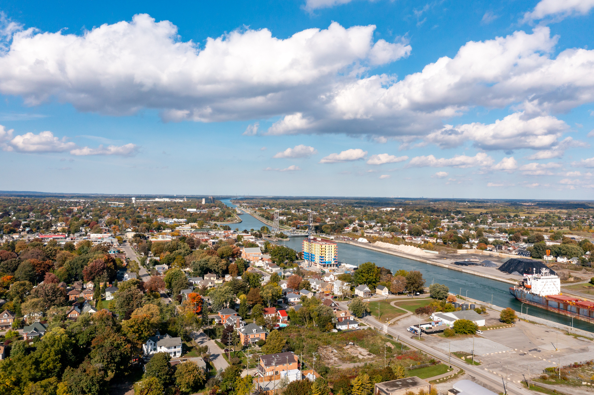 Aerial view Welland Canal, Port Colborne, Canada